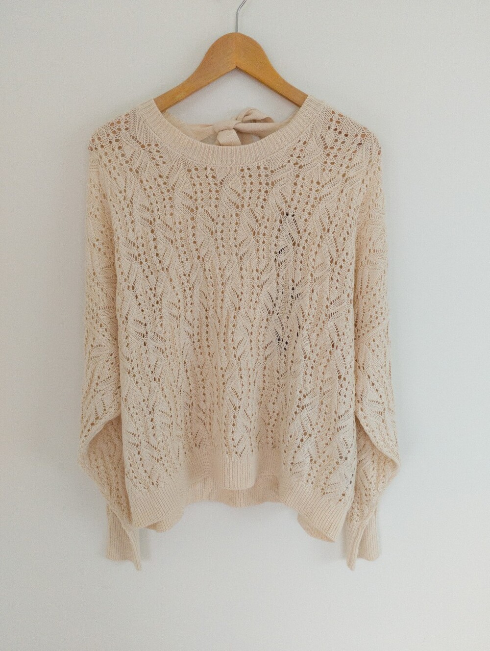 Vero Moda Curve Birch Cream Open Bow Back Pointelle Knit Sweater 2X NWT